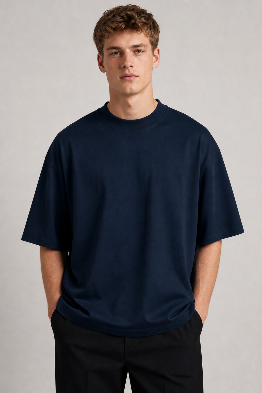 Oversized High-Neck Tee — On model